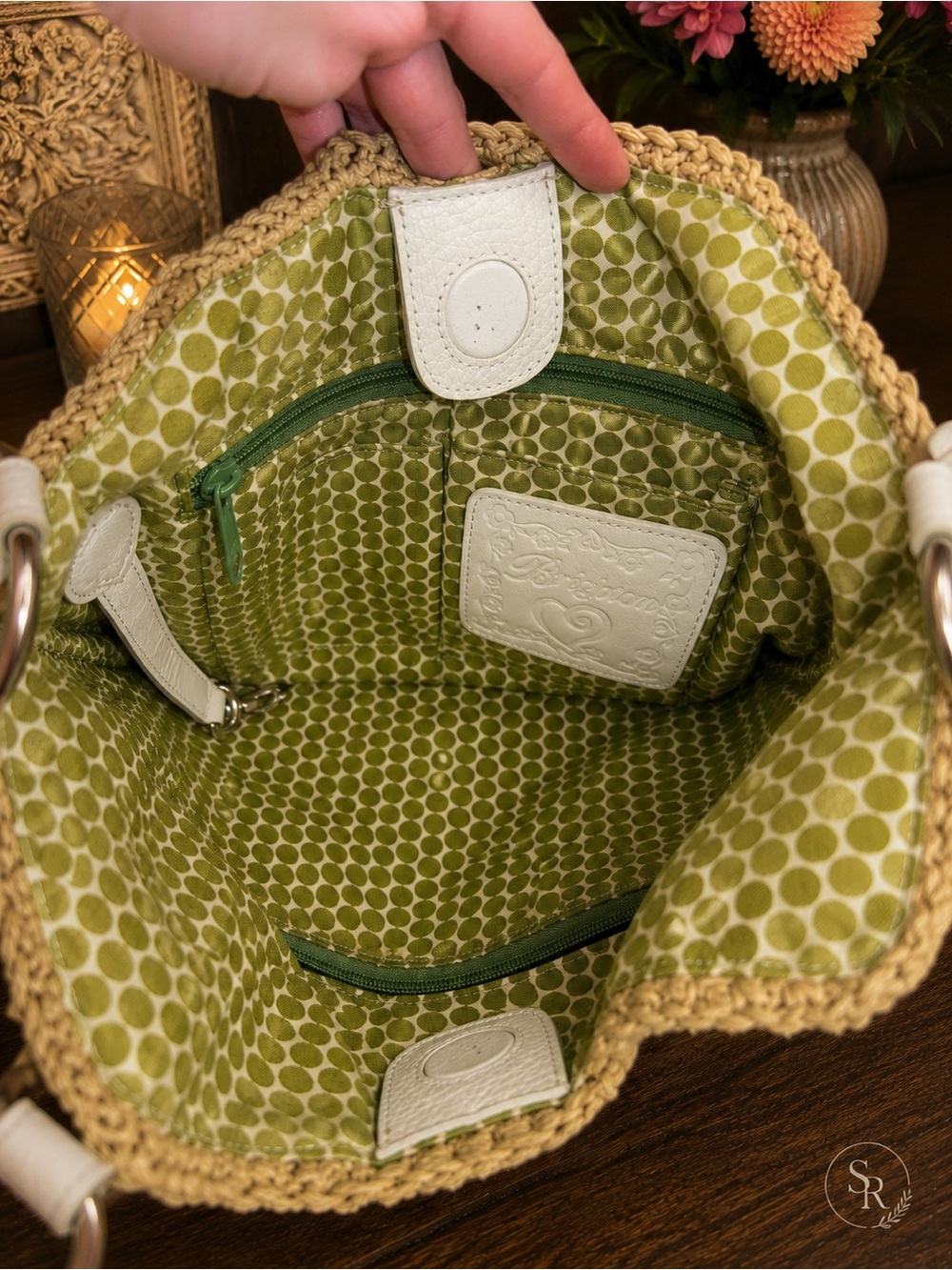 Brighton Madagascar Daisy Raffia Straw Shoulder Bag Purse Floral Details - Picture 10 of 13